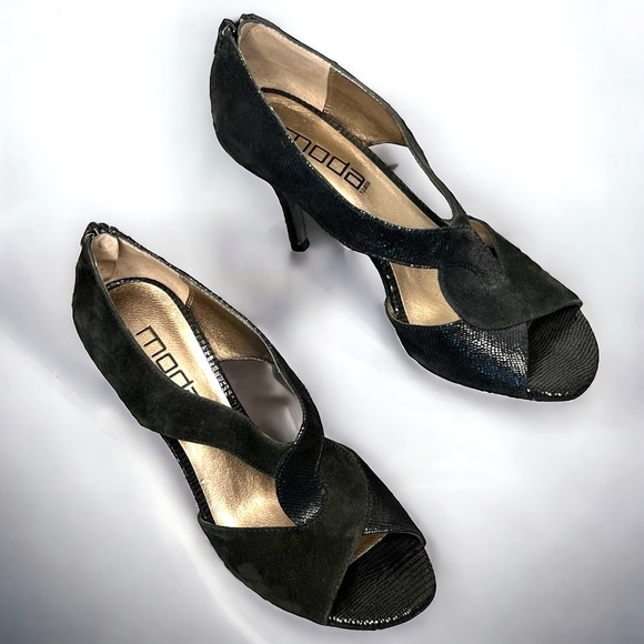 Moda Spana Women’s Black Open Toe High Heel Shoes - Picture 15 of 16